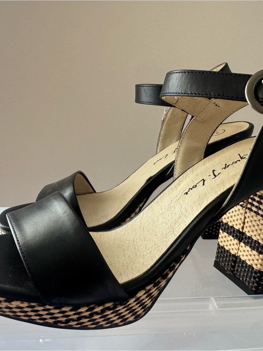 Womens Black Ankle Strap Platform Sandals